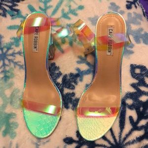 Perspex block heel Silver Croc Print Faux Leather